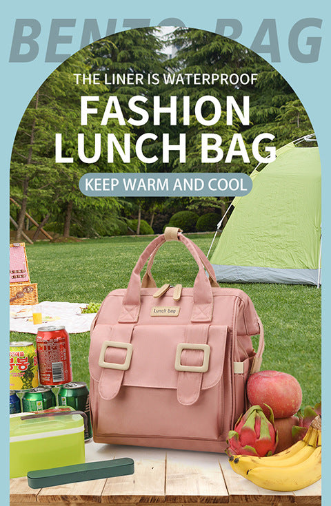 Black Multifunctional Insulated Lunch Bag for Women - Waterproof, Lightweight, and Stylish for Picnics and Outings