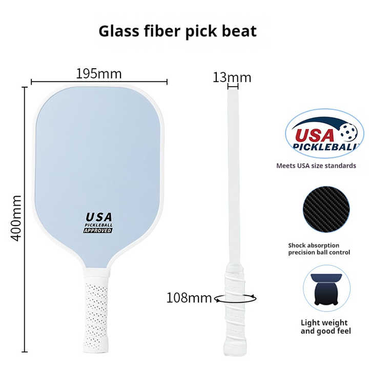 Light Blue Fiberglass Pickleball Paddle Set - 2 Minimalist Paddles, 4 Balls, and Carry Bag for Outdoor Play