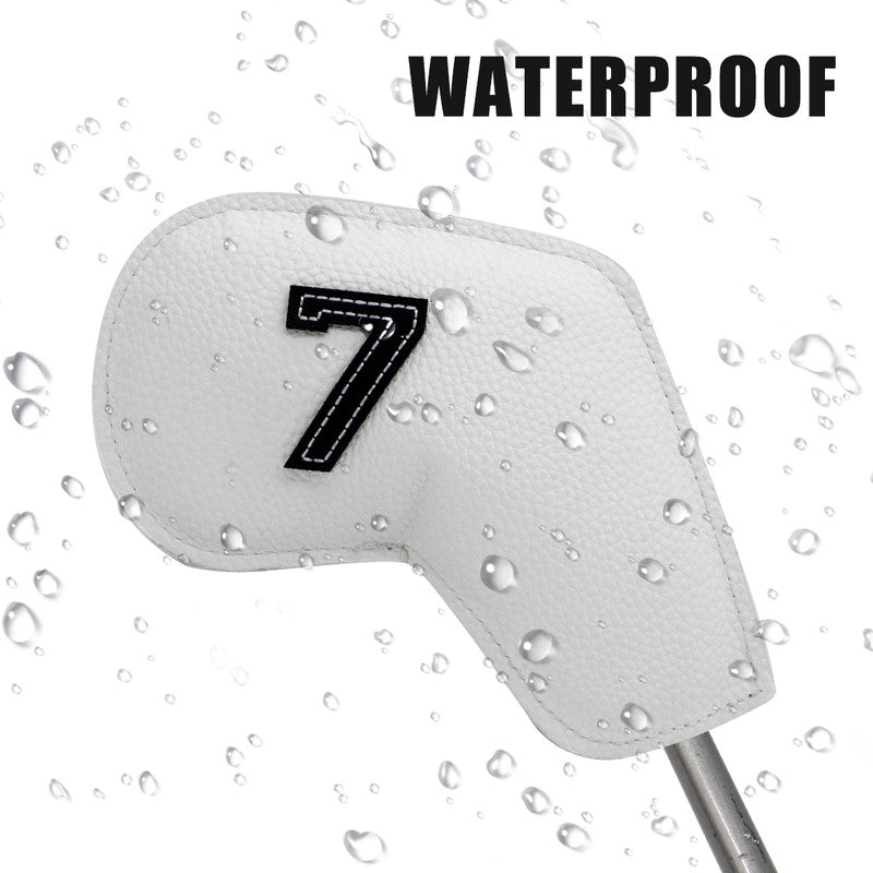 Khaki Golf Iron Head Covers Set of 10 - Waterproof PU Leather Club Protectors with Embroidered Numbers (3-9, P, A, S)