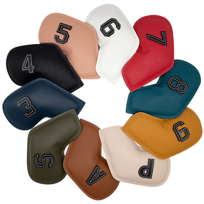 Dark Green Golf Iron Head Covers Set of 10 - Waterproof PU Leather Club Protectors with Embroidered Numbers (3-9, P, A, S)