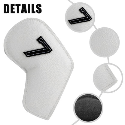 Gray Green Golf Iron Head Covers Set of 10 - Waterproof PU Leather Club Protectors with Embroidered Numbers (3-9, P, A, S)