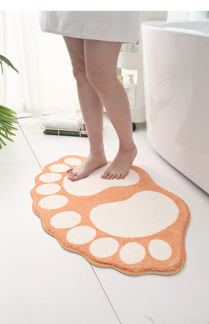 2 Pcs Green And White Foot-Shaped Plush Bath Mat - Non-Slip Absorbent Bathroom Rug for Bedroom and Doorway (50x80cm)