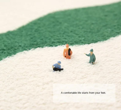 2 Pcs Green And White Foot-Shaped Plush Bath Mat - Non-Slip Absorbent Bathroom Rug for Bedroom and Doorway (50x80cm)
