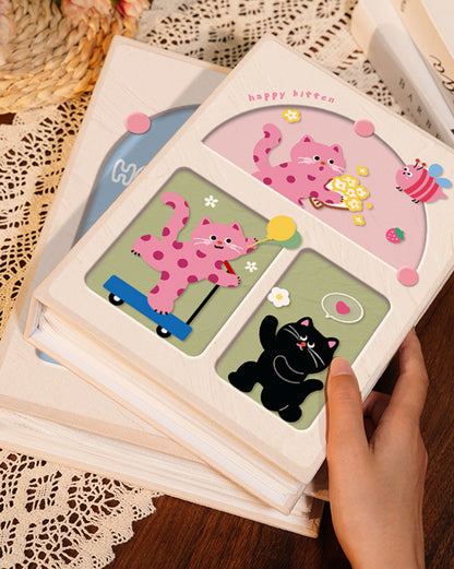Cover 4 Colorful Cartoon cat pattern 6-Inch 100-Photo Cartoon Cat Album - Large Capacity Family Photo Storage Book with Suede and Crystal Cover
