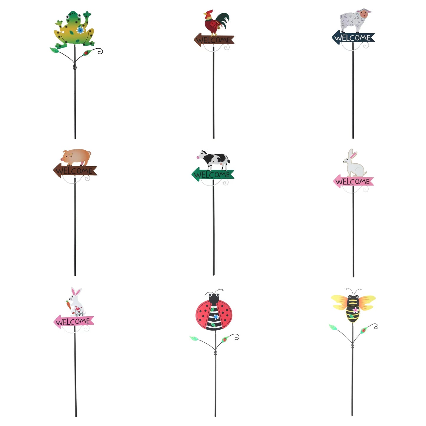 Grey Goat Pattern Charming Metal Garden Stakes | Welcome Yard & Lawn Decor