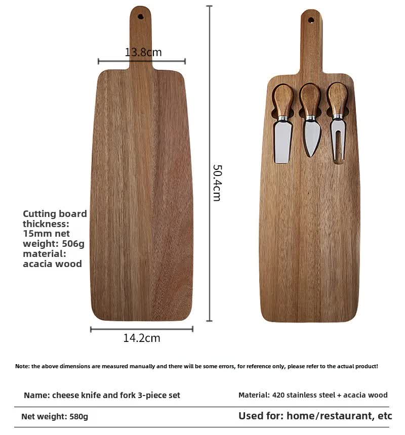Brown And Black Premium Acacia Wood Cheese Board Set | Charcuterie Platter with 3 Stainless Steel Knives