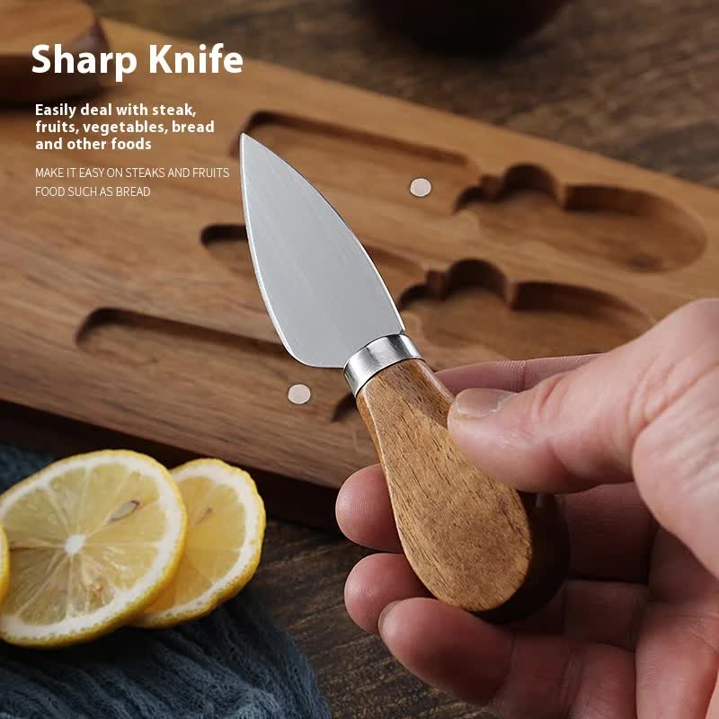 Brown And Black Premium Acacia Wood Cheese Board Set | Charcuterie Platter with 3 Stainless Steel Knives