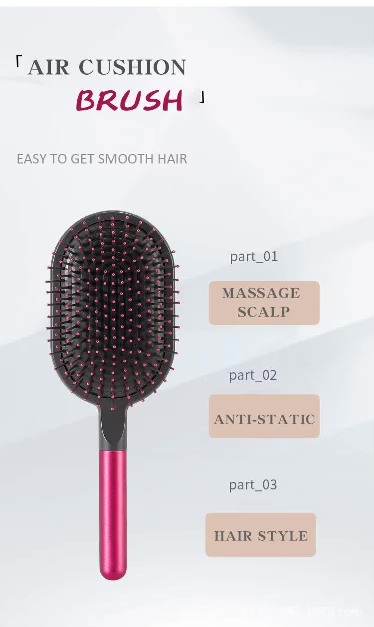 Champagne Air Cushion Massage Paddle Brush & Wide Tooth Comb Set - Gentle Detangling for All Hair Types