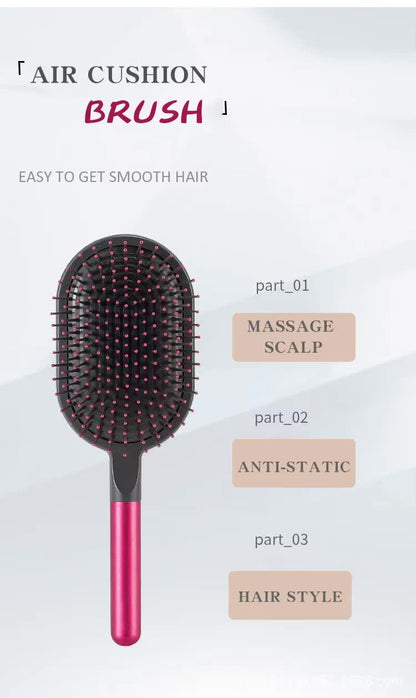 Champagne Air Cushion Massage Paddle Brush & Wide Tooth Comb Set - Gentle Detangling for All Hair Types