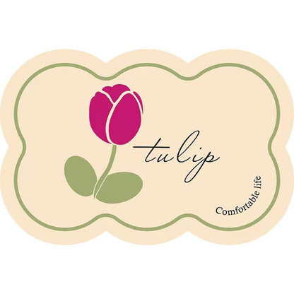 Style 6 Beige And Pink Tulip Pattern Absorbent Diatomaceous Earth Pet Feeding Mat - Non-Slip & Quick Dry Placemat (50x80cm)