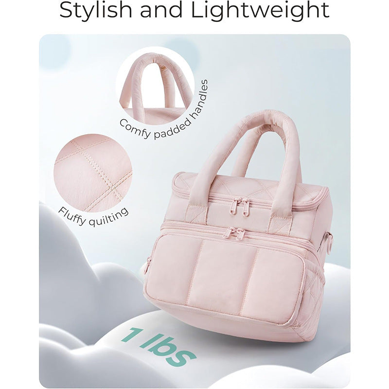 Beige Chic Double Deck Insulated Lunch Bag - Leakproof Cooler Tote for Women