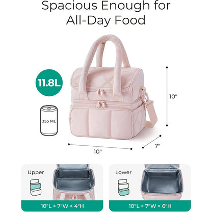 Beige Chic Double Deck Insulated Lunch Bag - Leakproof Cooler Tote for Women