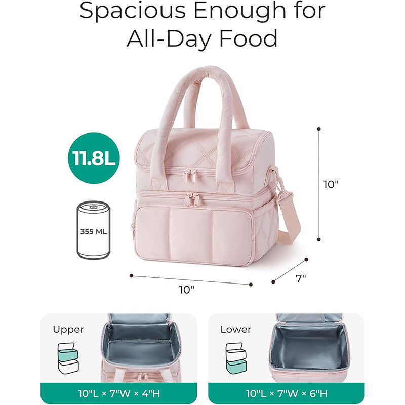 Brown Chic Double Deck Insulated Lunch Bag - Leakproof Cooler Tote for Women