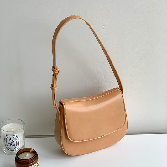 Apricot Women's Vintage Flap Shoulder Bag Solid Color Summer Fashion Large Capacity Tote Minimalist Underarm Commuter Bag