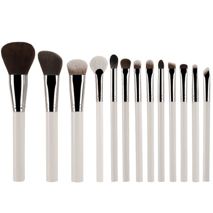 White 13-Piece Makeup Brush Set - Professional Eyeshadow, Concealer, Powder & Blush Brushes with Soft Fiber Bristles