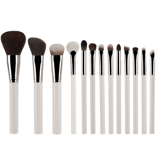 White 13-Piece Makeup Brush Set - Professional Eyeshadow, Concealer, Powder & Blush Brushes with Soft Fiber Bristles