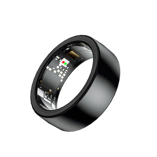 Black Round 0.74inch Smart Ring with Heart Rate and Sleep Tracking - IP68 Waterproof Fitness Tracker with Step Counter