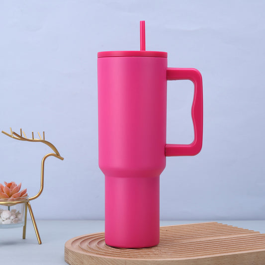 Rose Red 40oz Stainless Steel Tumbler with Handle & Straw - Large Capacity Car Cup