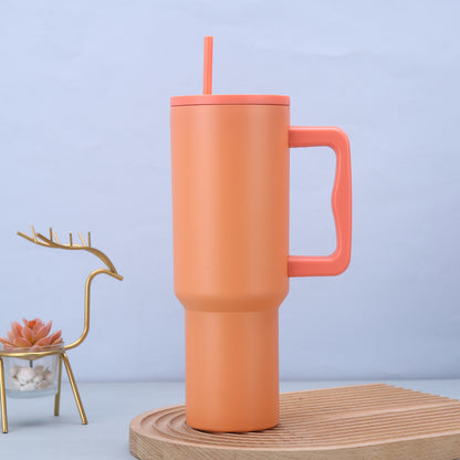 Orange 40oz Stainless Steel Tumbler with Handle & Straw - Large Capacity Car Cup