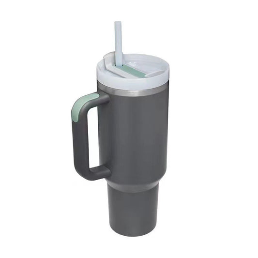 Grey 40oz Stainless Steel Tumbler with Handle & Straw - Large Capacity Insulated Travel Mug