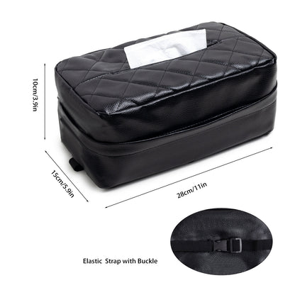 Brown 2-Pack Car Tissue Box Holder Set - Universal Sun Visor & Seat Back PU Leather Organizer