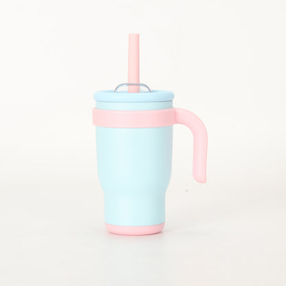Pink Blue 14oz Insulated Tumbler with Handle & Straw - 304 Stainless Steel Car Cup (Contrast Color)