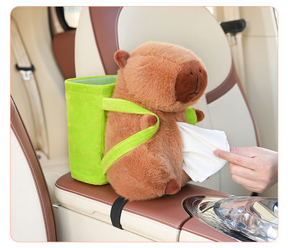 Cute Capybara Tissue Holder for Car - Plush Toy with Storage