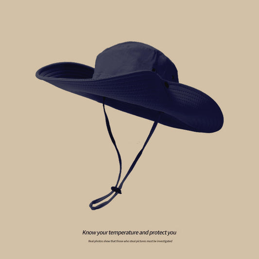 Water-Repellent Wide-Brim Bucket Hat with Adjustable Chin Strap - Sun Protection Dark Blue