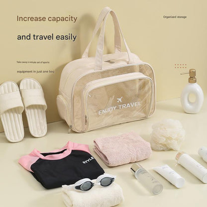 Waterproof beach bag with wet and dry separation, gym and swim storage bag, toiletries and cosmetic bag for swimsuits and goggles (Pink has no shoe compartment)