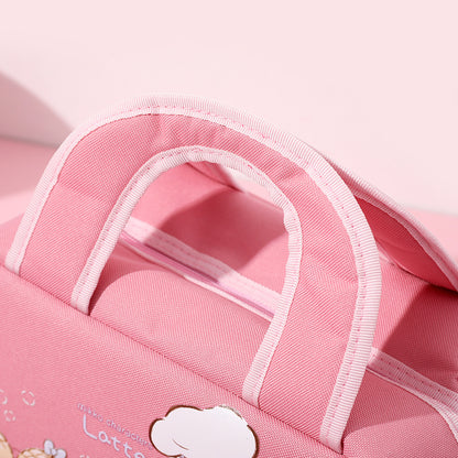 Blue Cute Cartoon Lunch Bag - Large Capacity Insulated Handbag for Students and Office Use