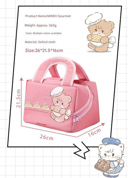 Pink Cute Cartoon Lunch Bag - Large Capacity Insulated Handbag for Students and Office Use