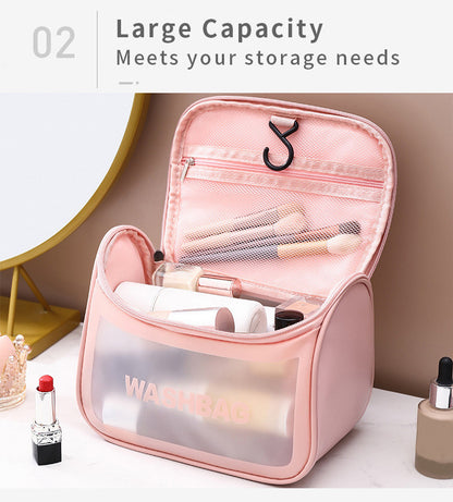 PVC Transparent Cosmetic Bag,Waterproof Portable Travel Organizer with Handle(Green)