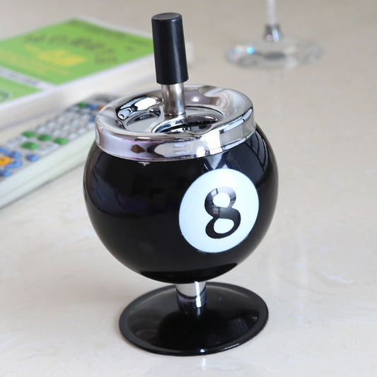 Billiard Ball Ashtray,Metal Covered Ash Holder with Anti-Fly Ash Design, Office Desk Decor(Black No. 8)