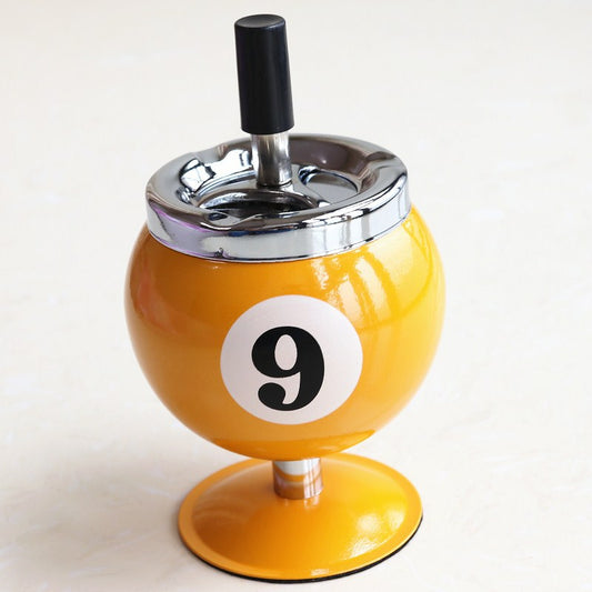 Billiard Ball Ashtray,Metal Covered Ash Holder with Anti-Fly Ash Design, Office Desk Decor(Yellow No. 9)