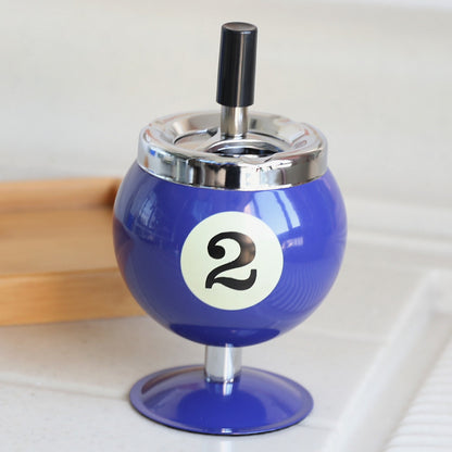 Billiard Ball Ashtray,Metal Covered Ash Holder with Anti-Fly Ash Design, Office Desk Decor(Blue No. 2)