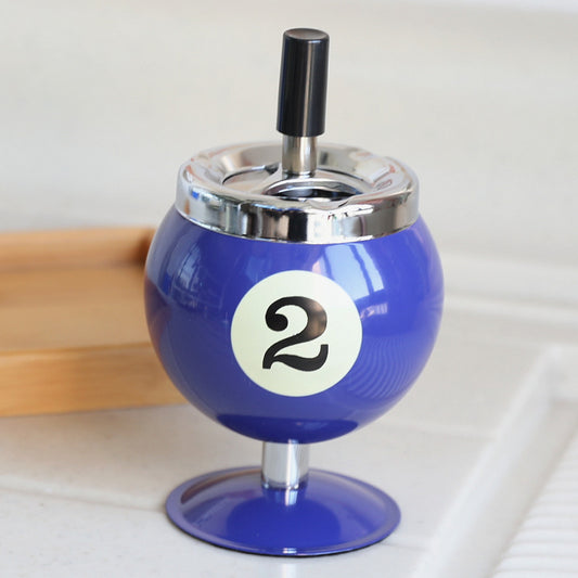 Billiard Ball Ashtray,Metal Covered Ash Holder with Anti-Fly Ash Design, Office Desk Decor(Blue No. 2)