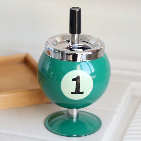 Billiard Ball Ashtray,Metal Covered Ash Holder with Anti-Fly Ash Design, Office Desk Decor(Green No. 1)