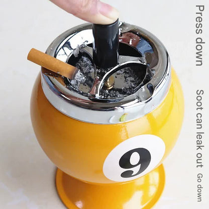 Billiard Ball Ashtray,Metal Covered Ash Holder with Anti-Fly Ash Design, Office Desk Decor(Green No. 1)