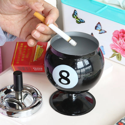 Billiard Ball Ashtray,Metal Covered Ash Holder with Anti-Fly Ash Design, Office Desk Decor(Green No. 1)