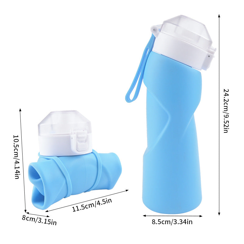 Blue Collapsible Silicone Water Bottle - Portable Large Capacity Outdoor Hiking Flask