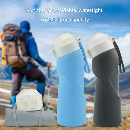 Blue Collapsible Silicone Water Bottle - Portable Large Capacity Outdoor Hiking Flask