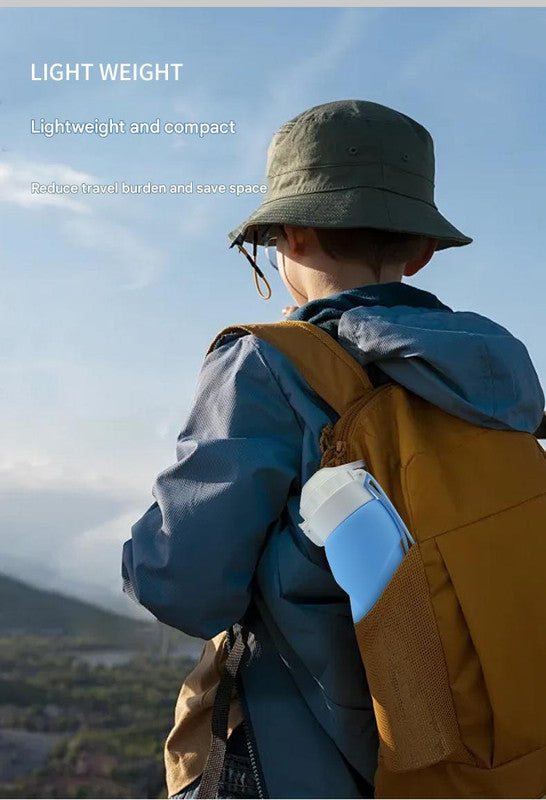 Blue Collapsible Silicone Water Bottle - Portable Large Capacity Outdoor Hiking Flask