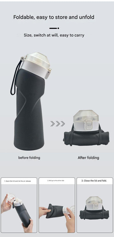 Blue Collapsible Silicone Water Bottle - Portable Large Capacity Outdoor Hiking Flask