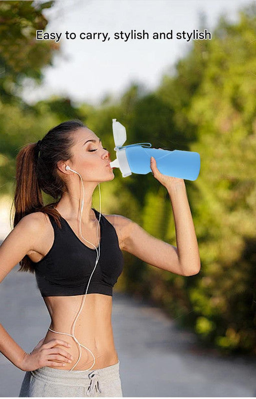 Blue Collapsible Silicone Water Bottle - Portable Large Capacity Outdoor Hiking Flask