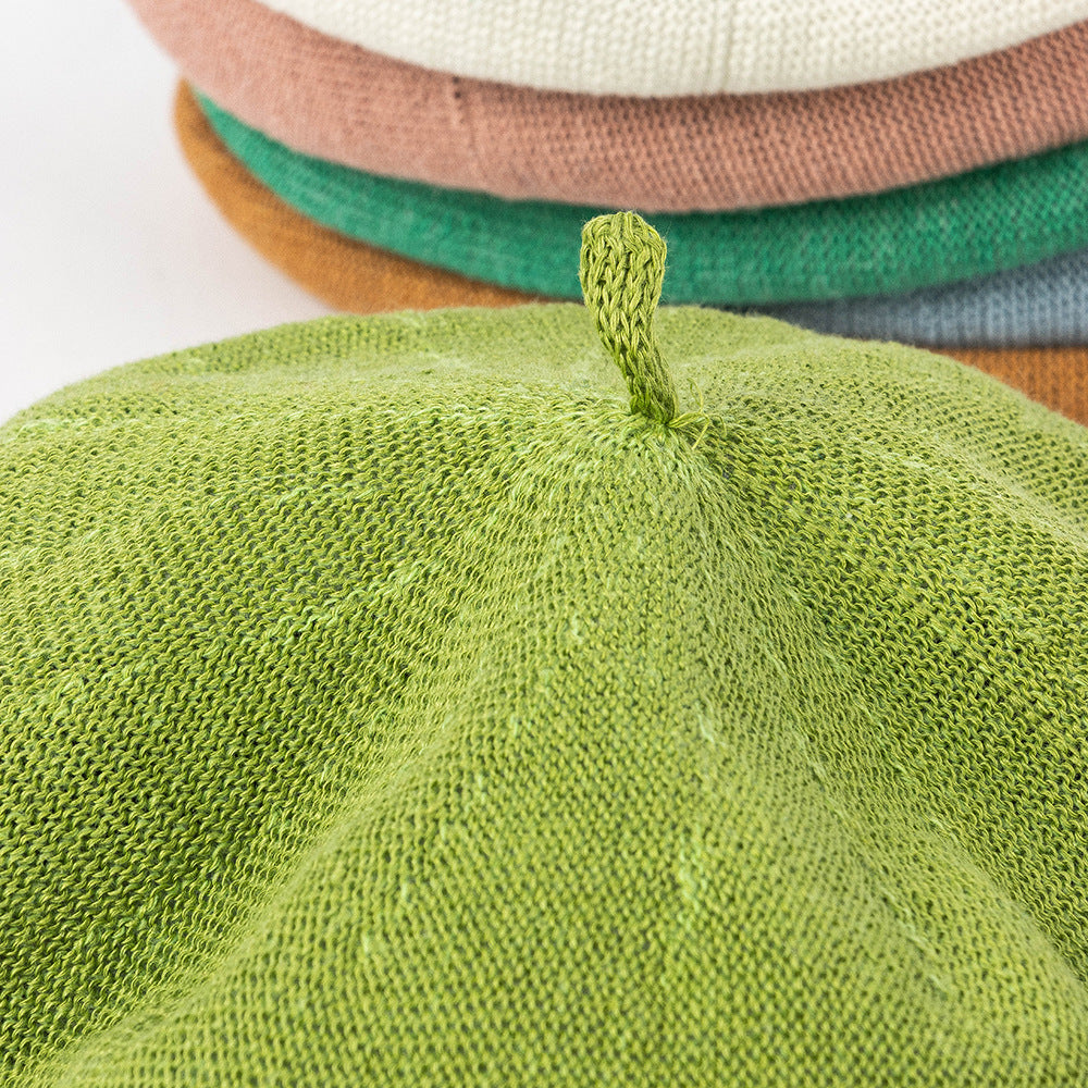 White Linen Knit Beret - Classic Soft and Stylish Headwear