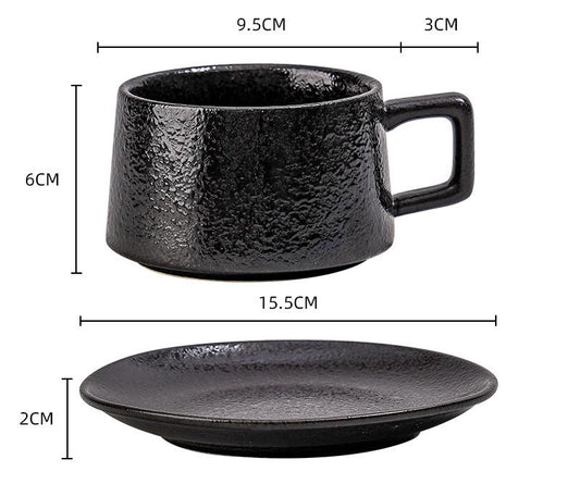 Vintage Ceramic Coffee Cup and Saucer Set - Elegant Afternoon Tea Set(Ink Black)