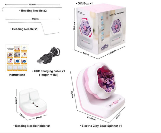 Electric Bead Spinner - DIY Bracelet Maker with Beading Bowl and Needles(pink)