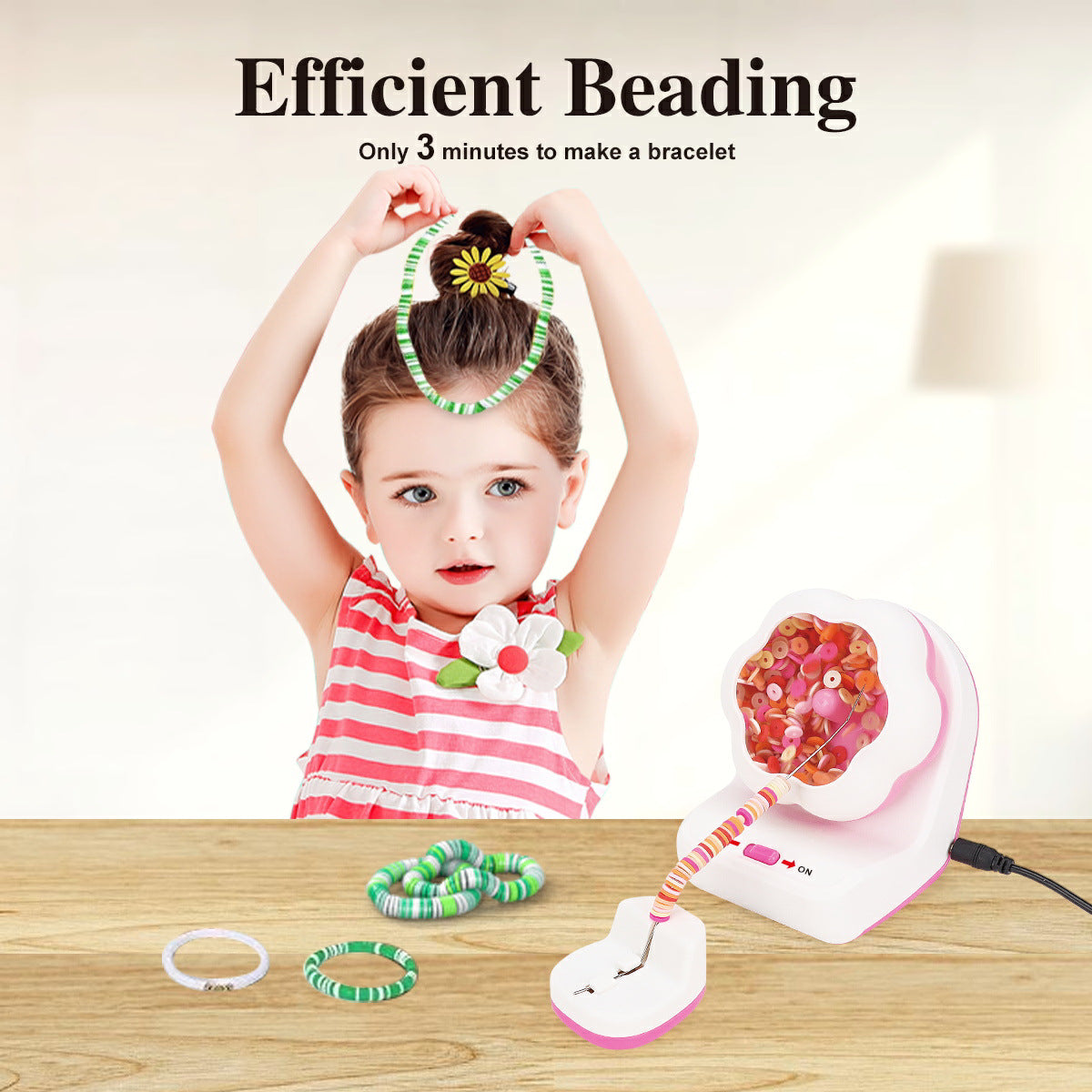 Electric Bead Spinner - DIY Bracelet Maker with Beading Bowl and Needles(pink)