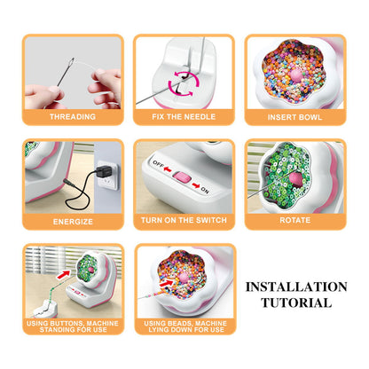 Electric Bead Spinner - DIY Bracelet Maker with Beading Bowl and Needles(grey)