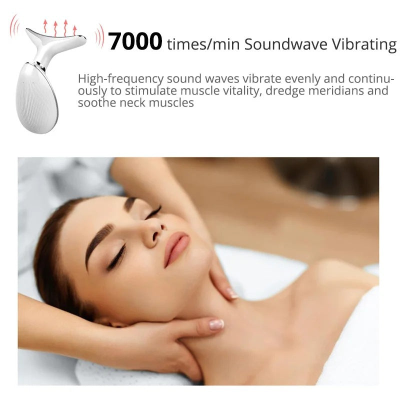 LED Photon Therapy Neck and Face Wrinkle Remover - Skin Tightening Device with EMS and Heat(white)